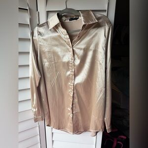Champagne Satin Button Front Shirt